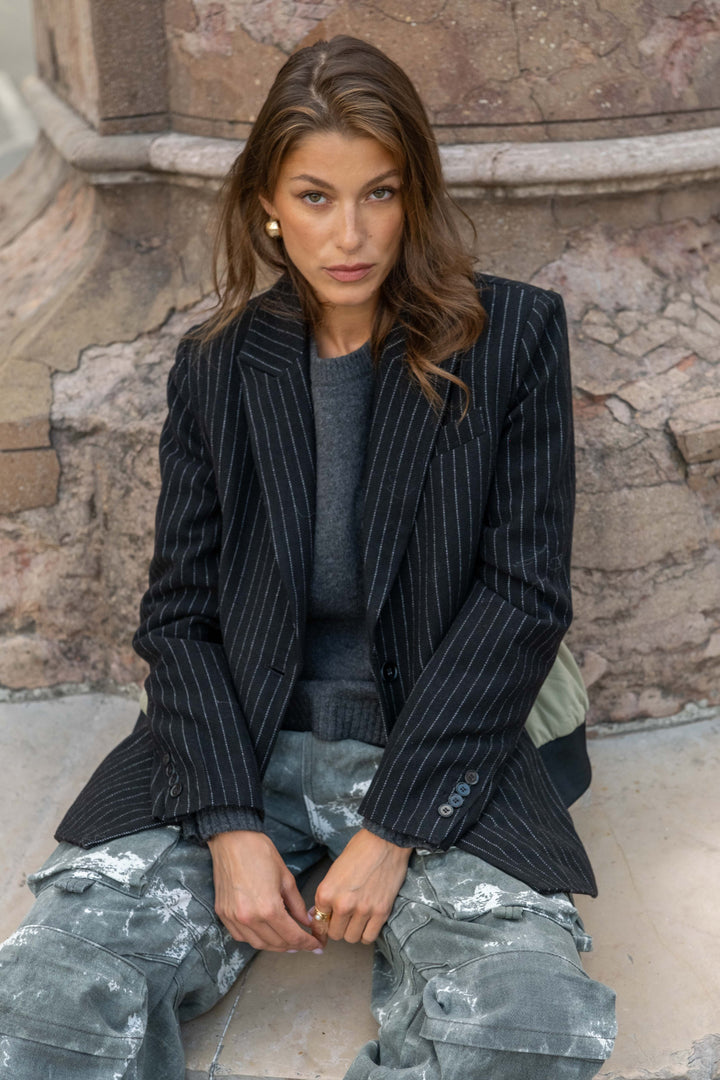 Blazer bi-matière à rayures Gina - vestes