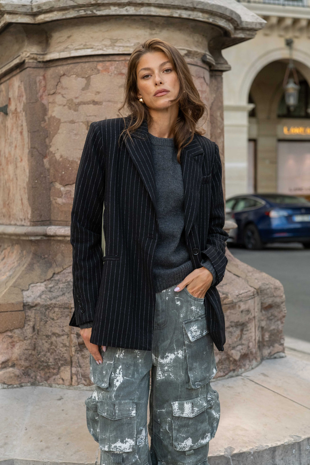 Blazer bi-matière à rayures Gina - vestes