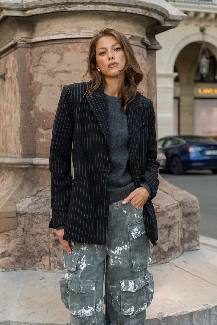 Blazer bi-matière à rayures Gina - vestes