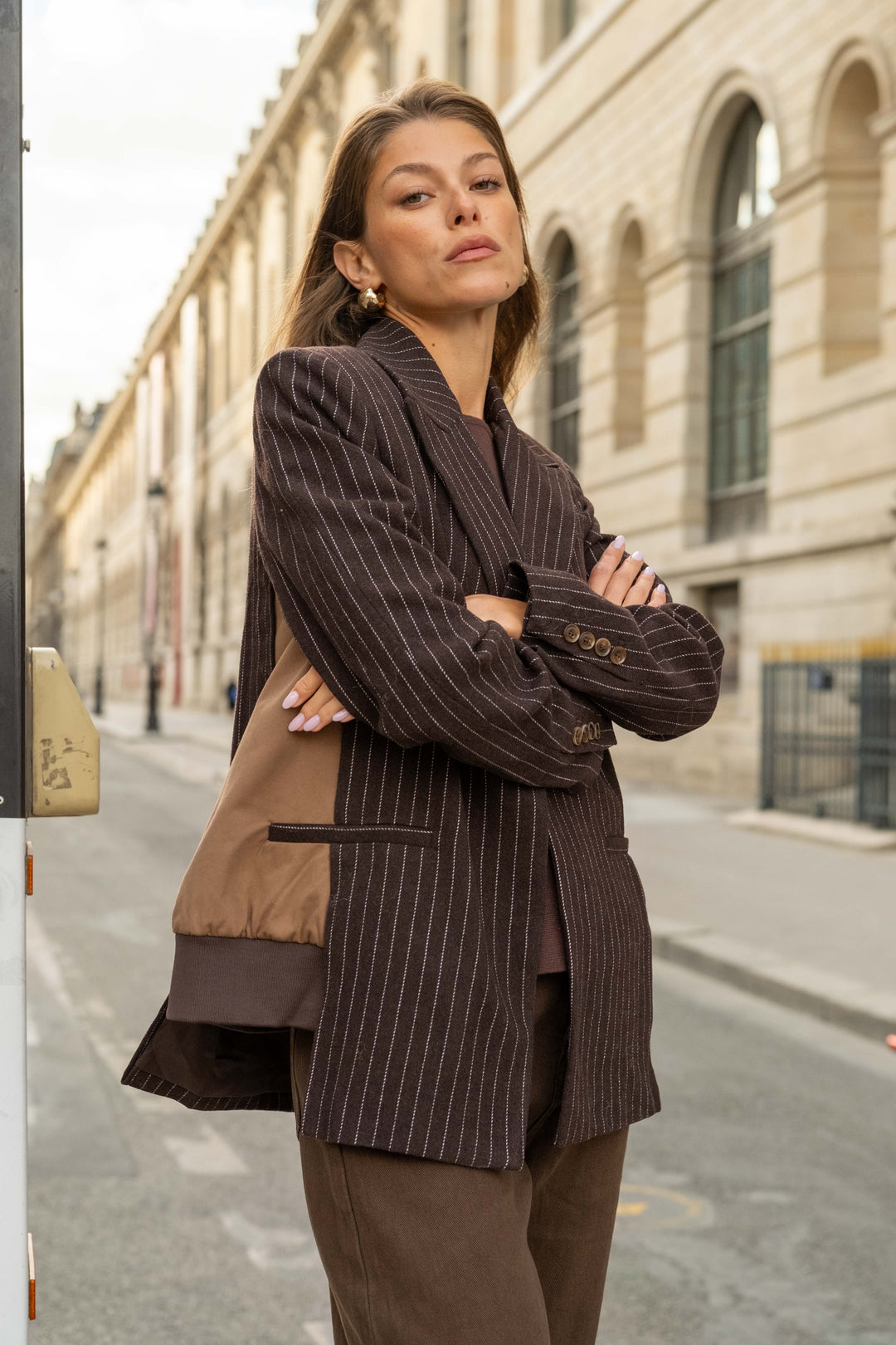 Blazer bi-matière à rayures Gina - vestes