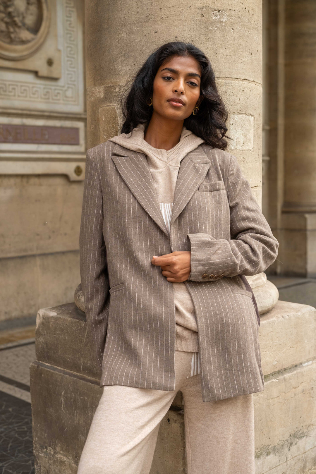 Blazer bi-matière à rayures Gina - vestes