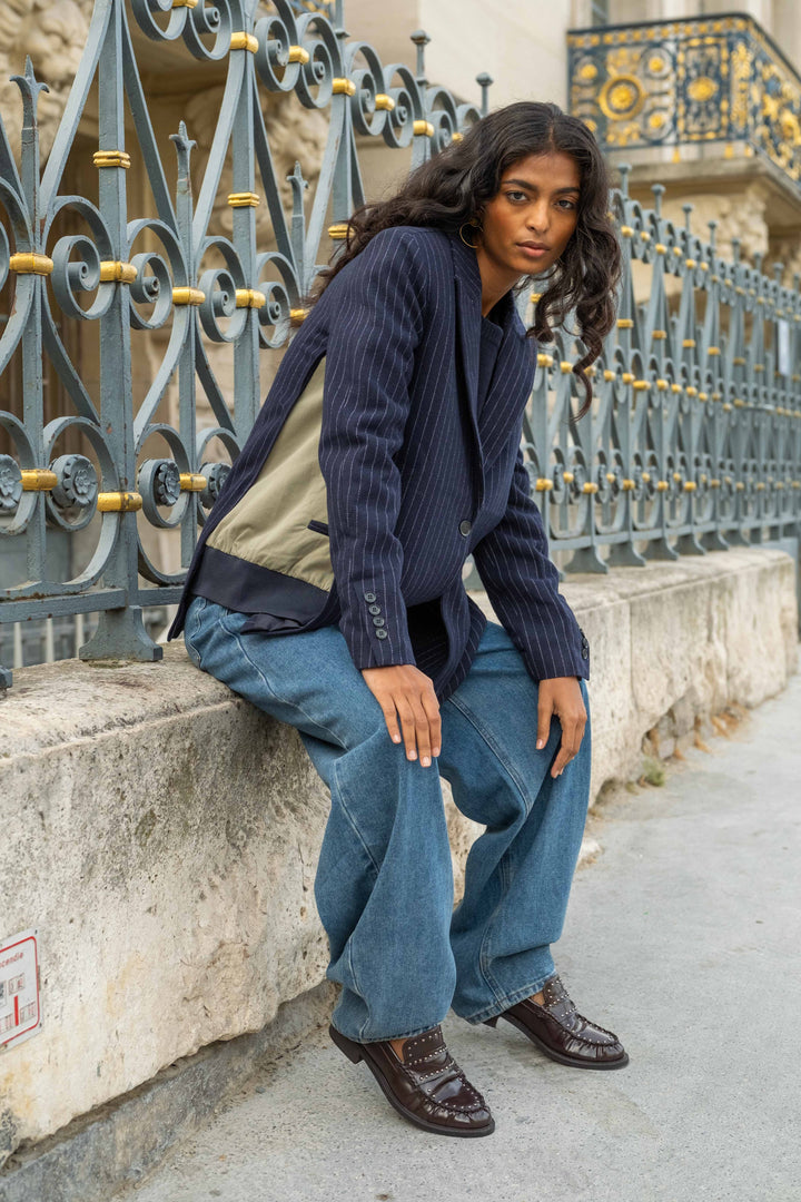 Blazer bi-matière à rayures Gina - vestes