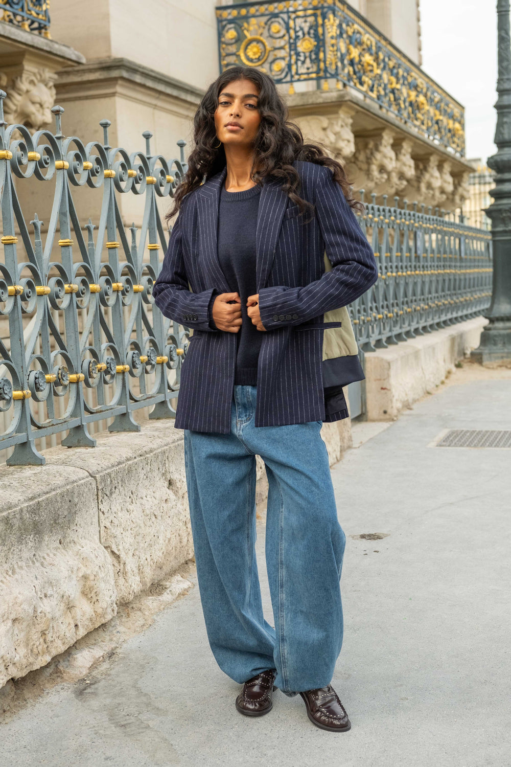 Blazer bi-matière à rayures Gina - vestes