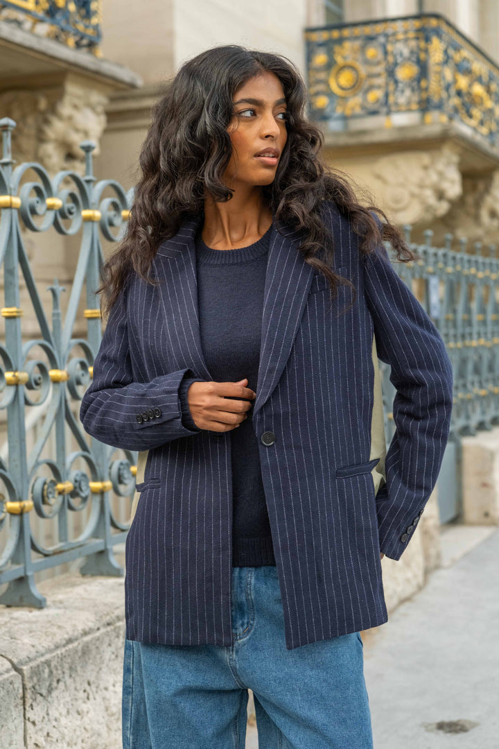 Blazer bi-matière à rayures Gina - vestes