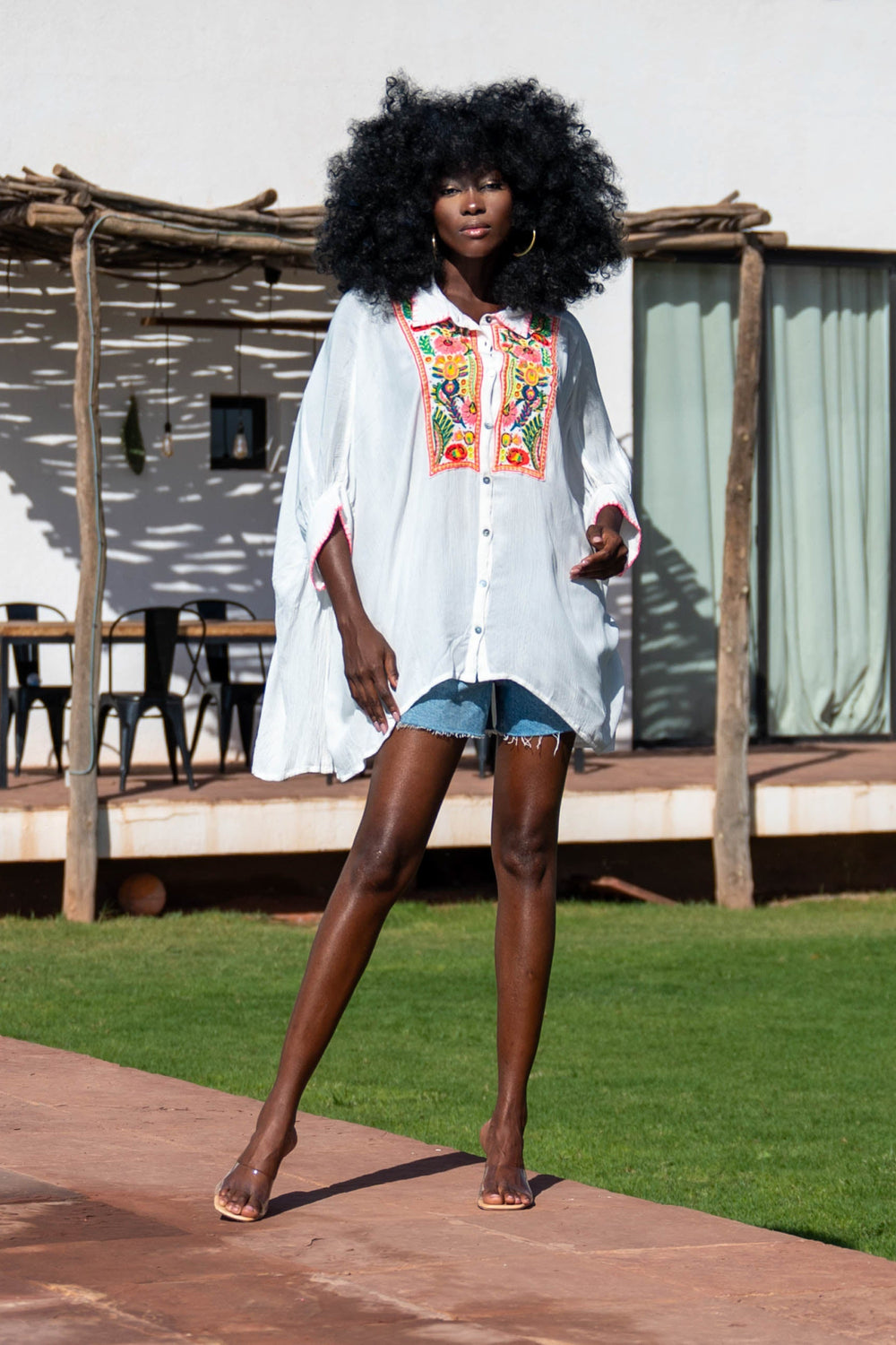 Blouse Ample Brodée Bruna - Taille unique 36-40 / Ecru