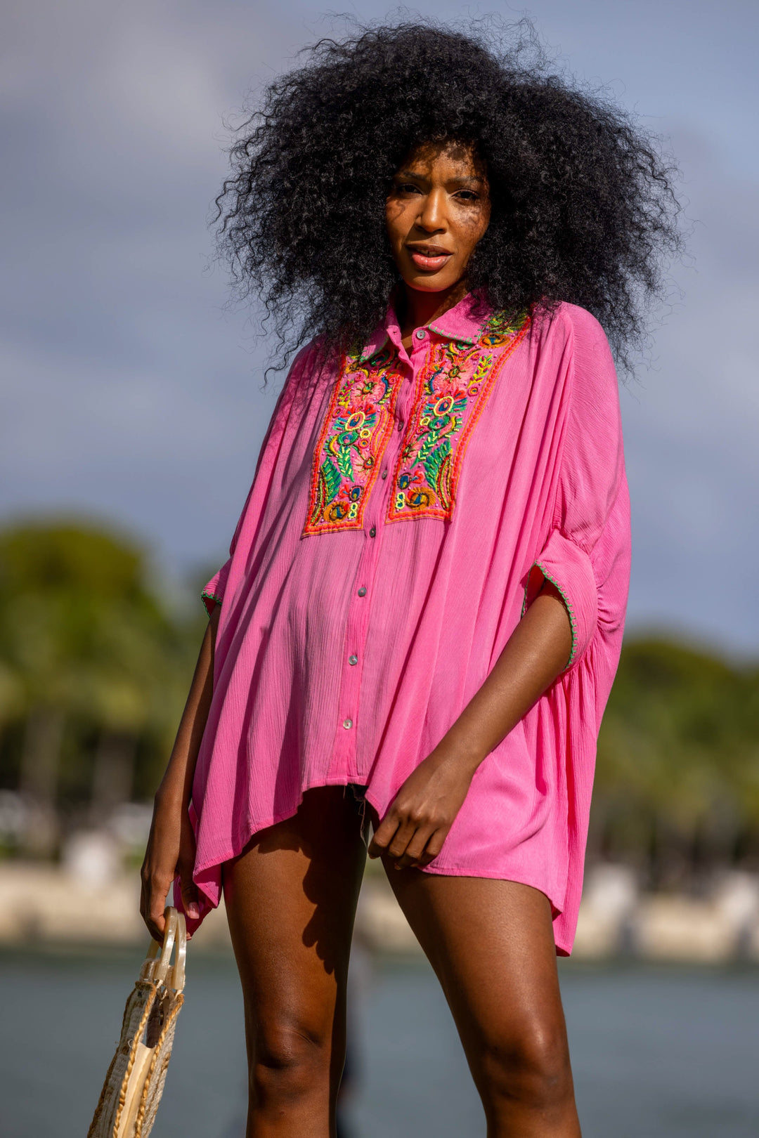 Blouse Ample Brodée Bruna - Taille unique 36-40 / Rose