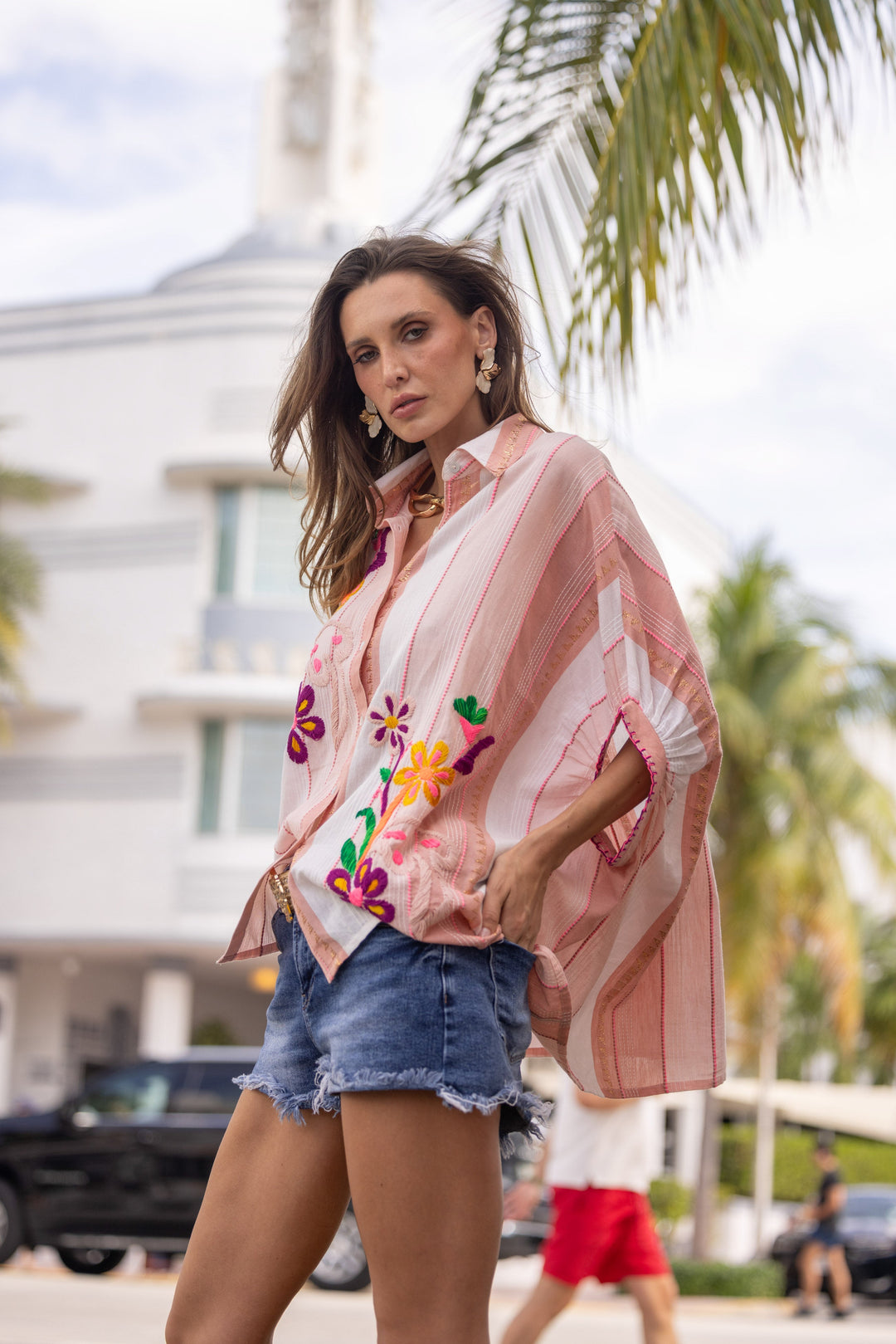Blouse Ample Brodée Sepya - Taille unique: 36 au 48 / Rose