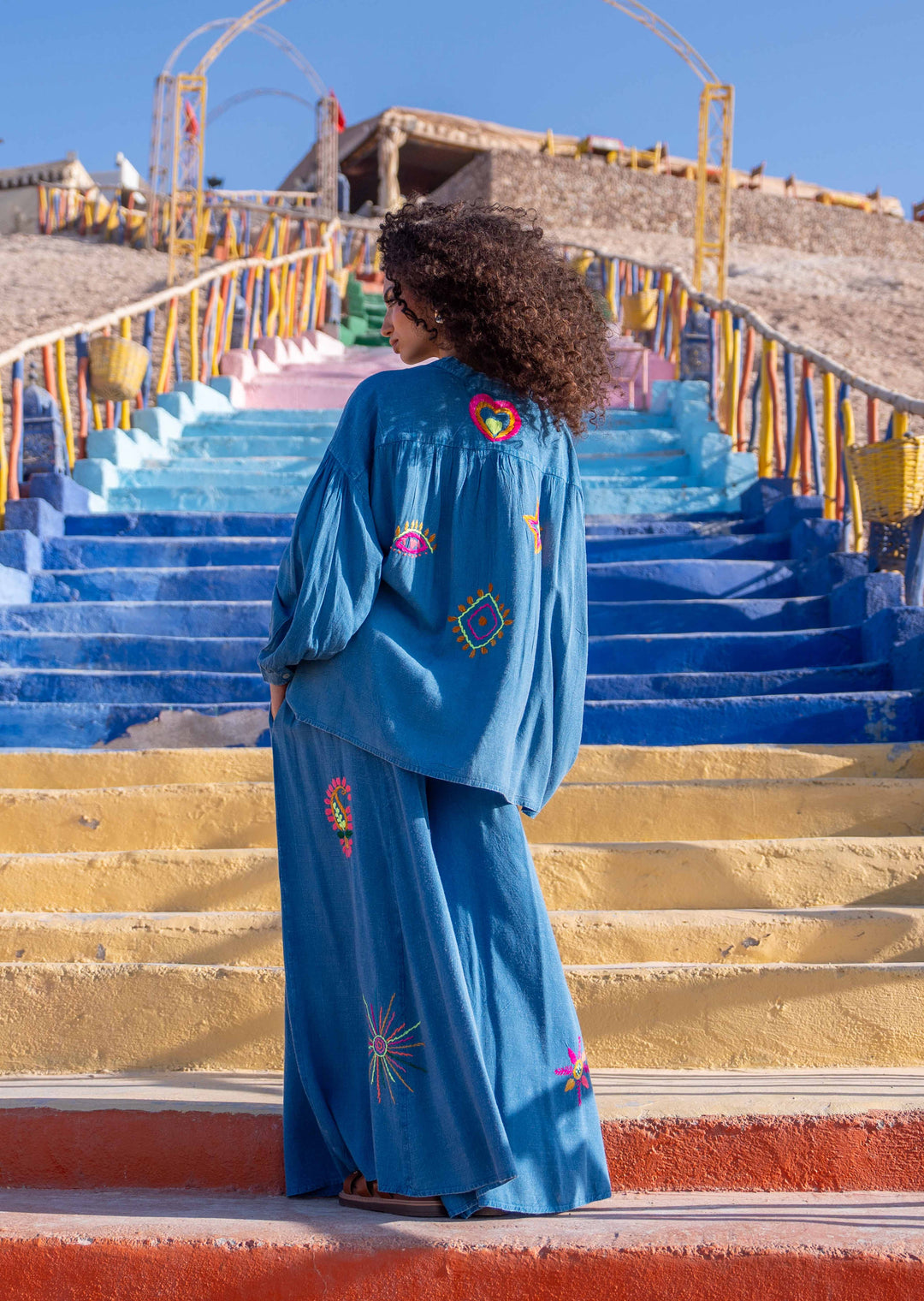 Blouse Ample Brodée Spotina - Taille unique 36-48 / Bleu