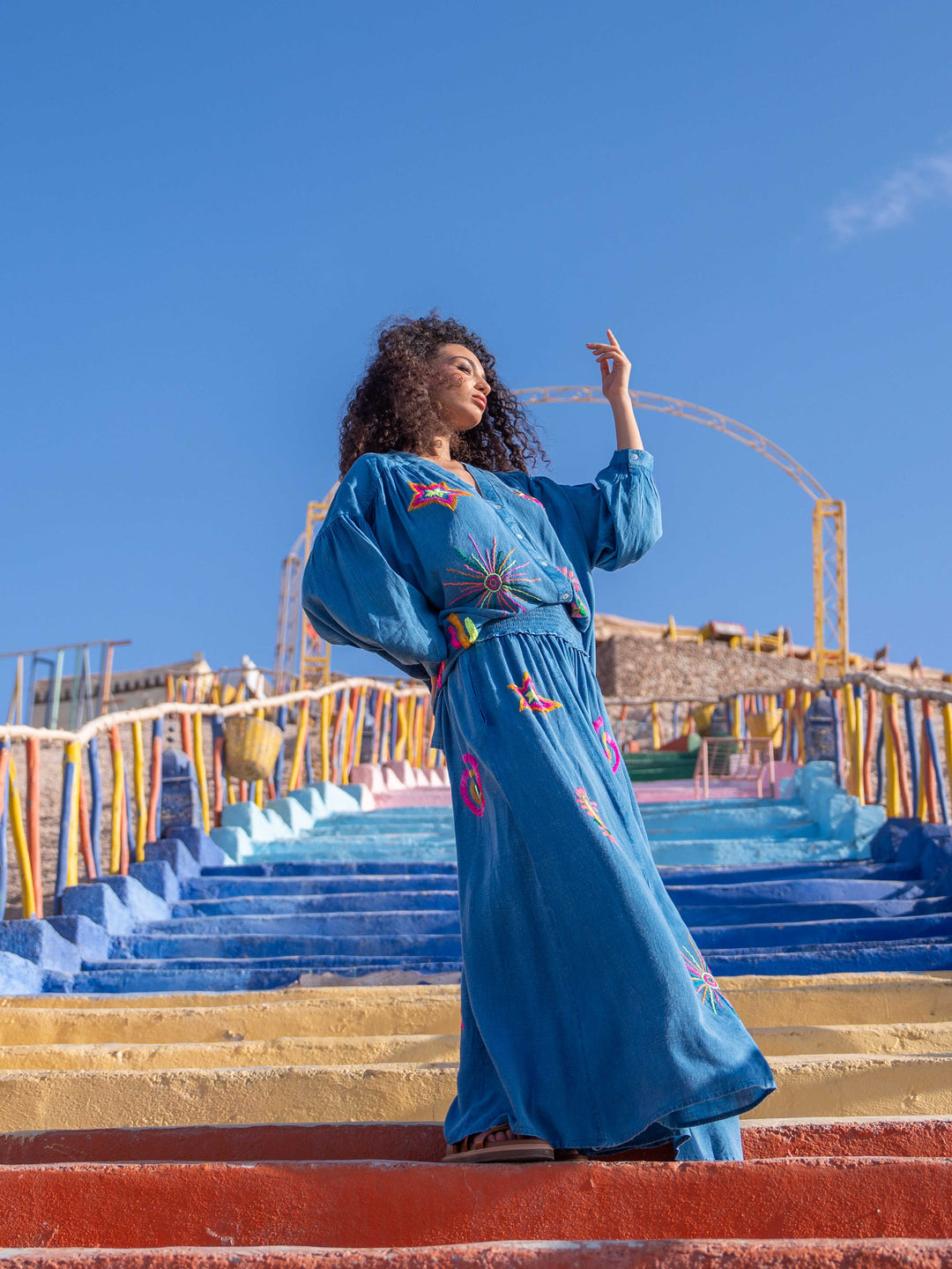 Blouse Ample Brodée Spotina - Taille unique 36-48 / Bleu