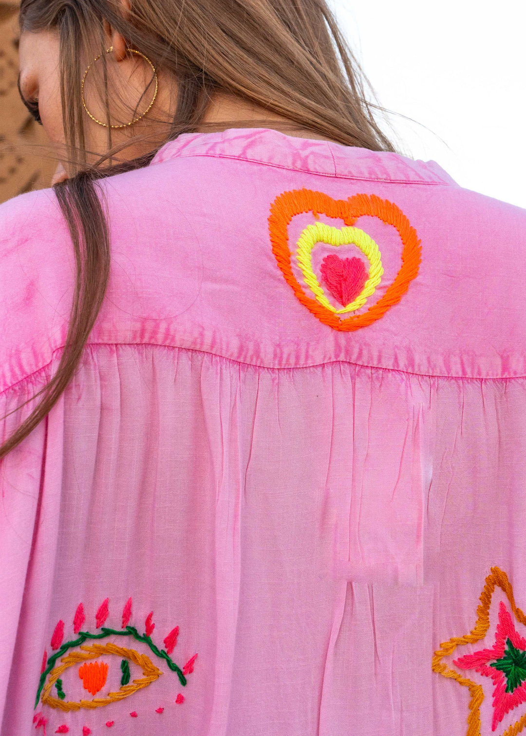 Blouse Ample Brodée Spotina - Taille unique 36-48 / Rose