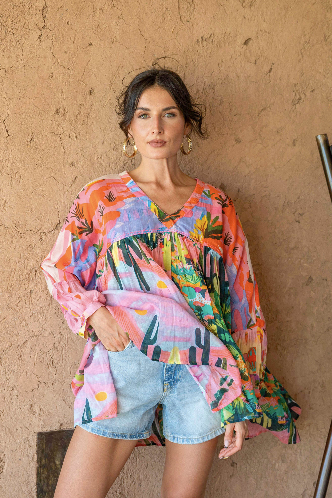 Blouse Ample Col V Topaze - Taille unique 38 - 44 / 16