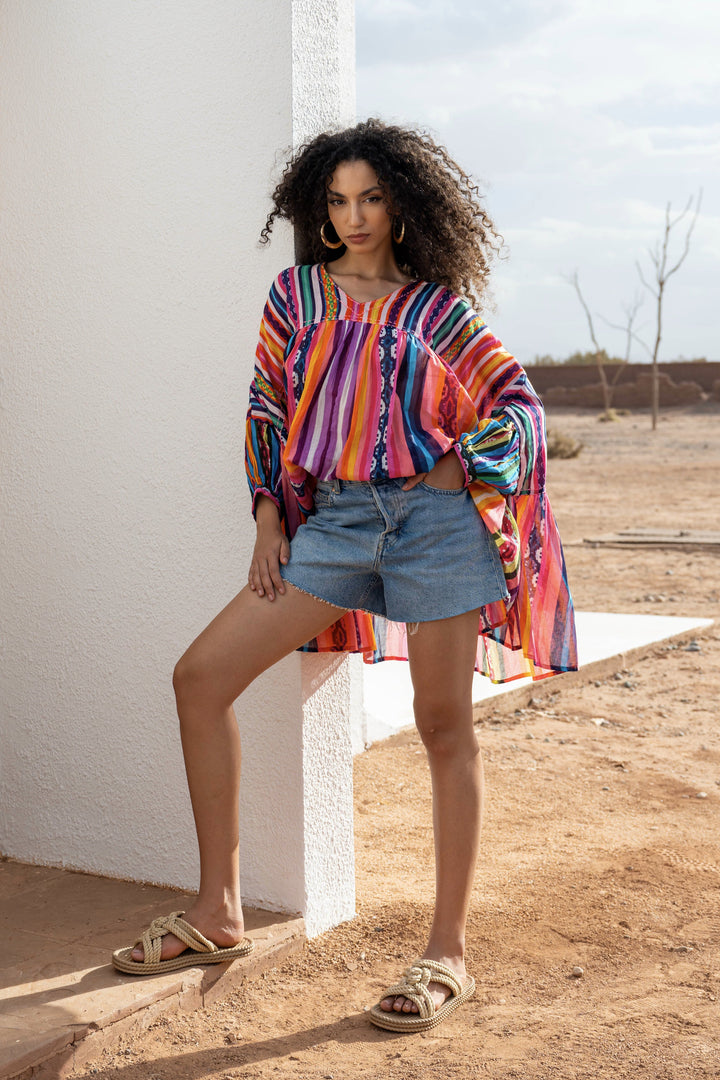 Blouse Ample Col V Topaze - Taille unique 38 - 44 / 18