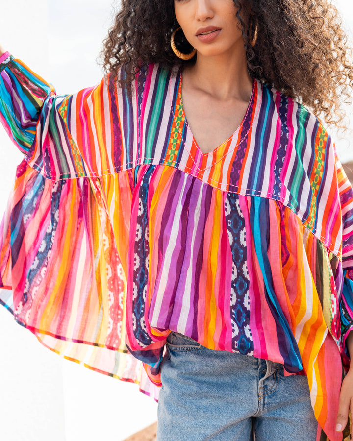 Blouse Ample Col V Topaze - Taille unique 38 - 44 / 18