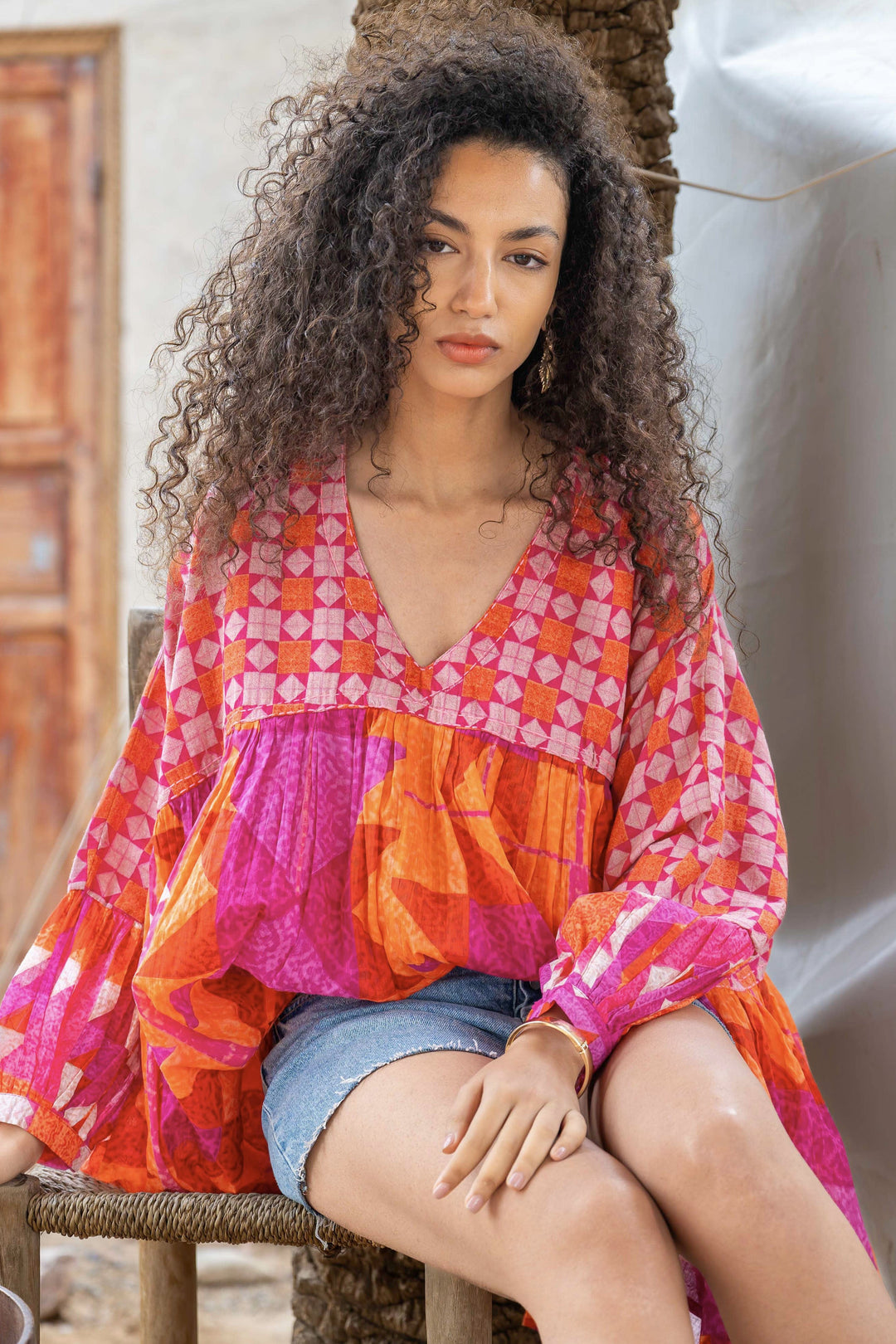 Blouse Ample Col V Topaze - Taille unique 38 - 44 / 21
