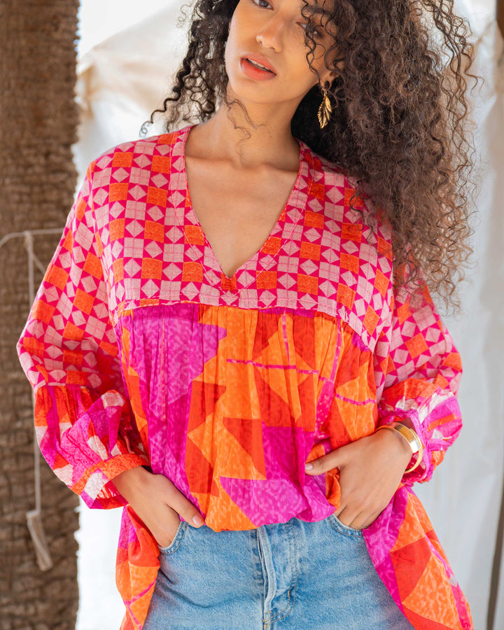Blouse Ample Col V Topaze - Taille unique 38 - 44 / 21