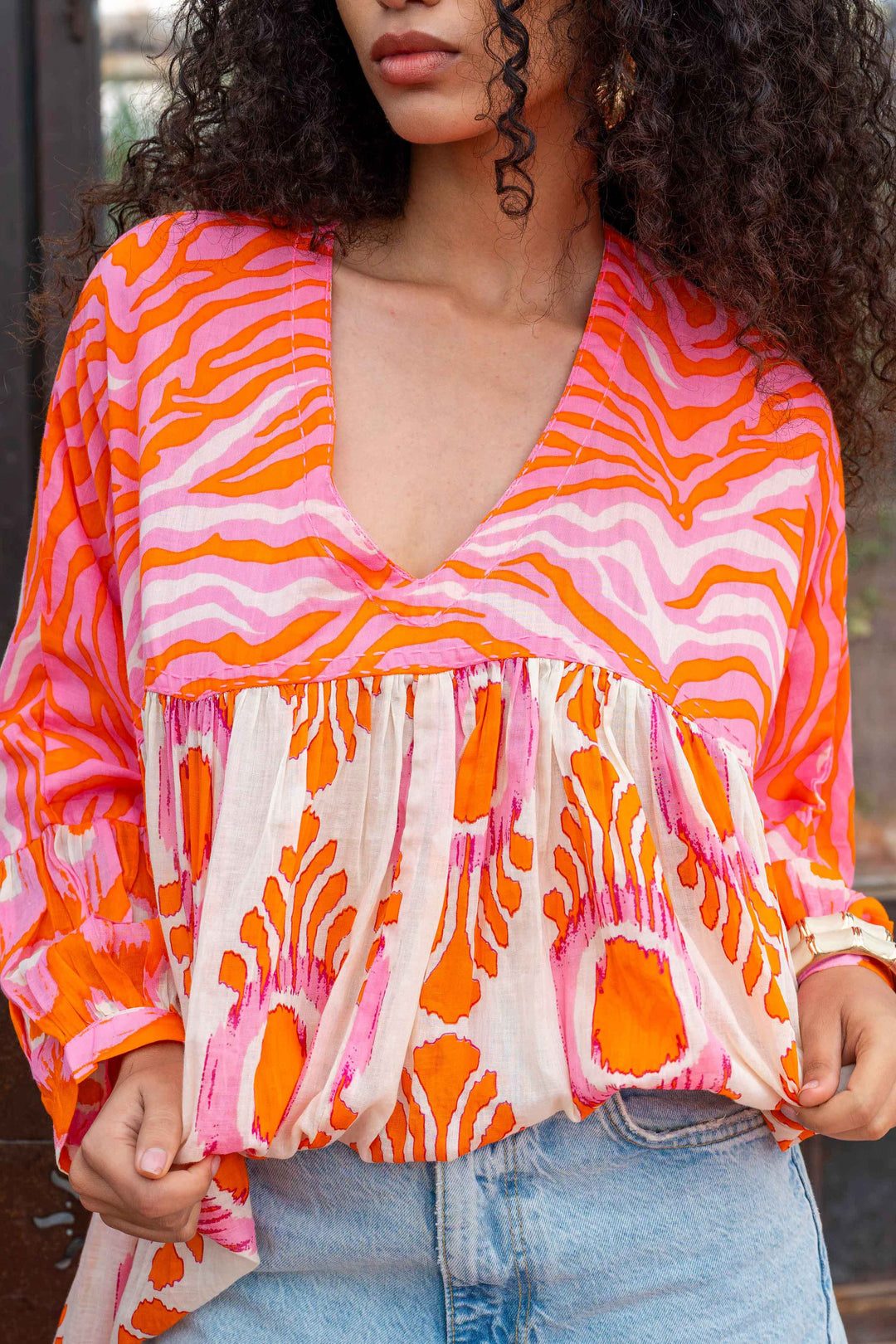 Blouse Ample Col V Topaze - Taille unique 38 - 44 / 22