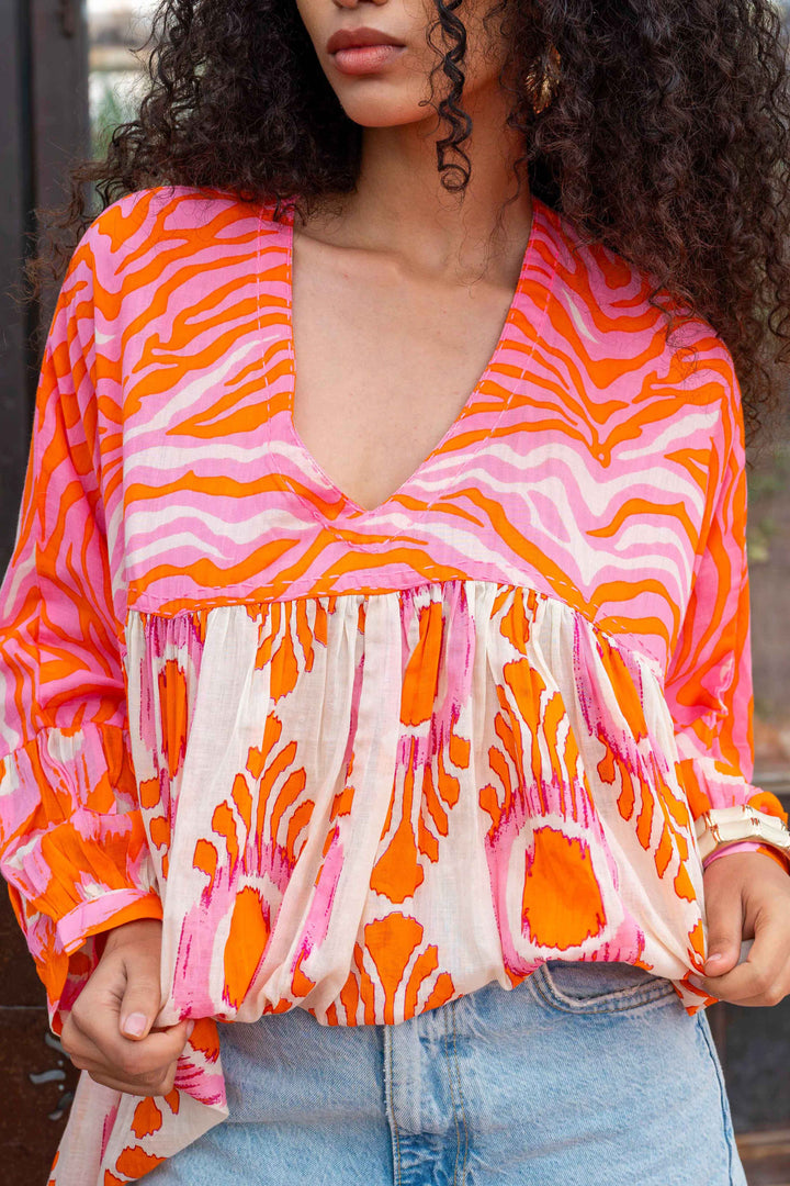 Blouse Ample Col V Topaze - Taille unique 38 - 44 / 22