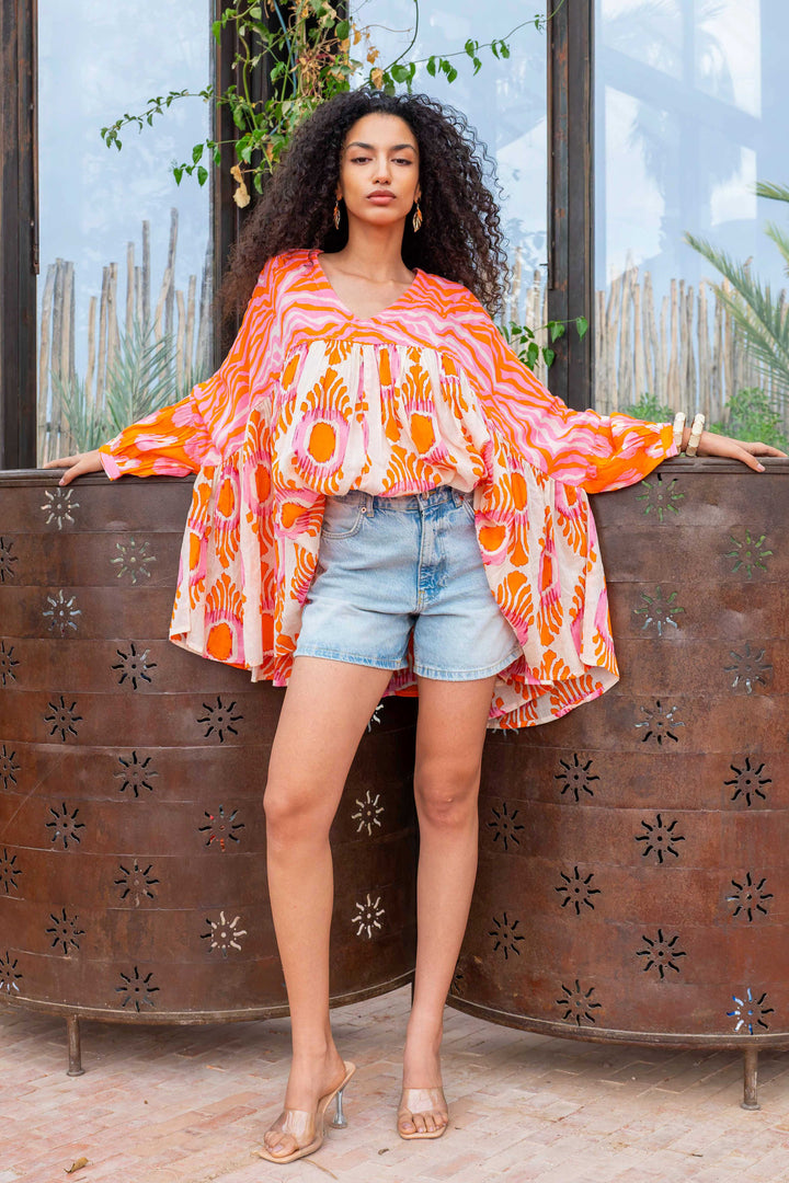 Blouse Ample Col V Topaze - Taille unique 38 - 44 / 22
