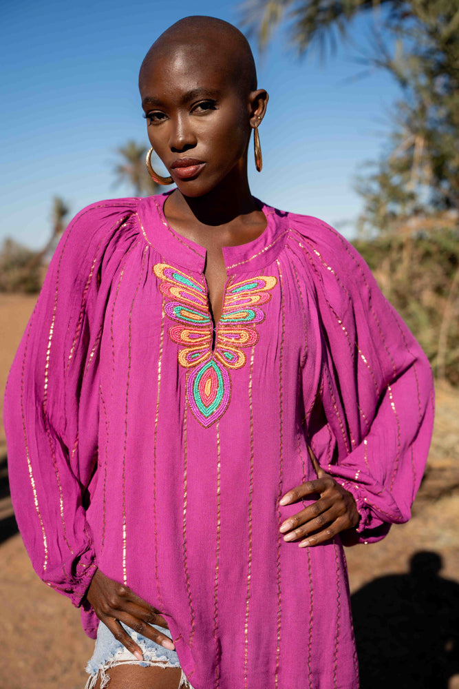 Blouse bohème brodée Mirna - Taille unique: 36 au 42