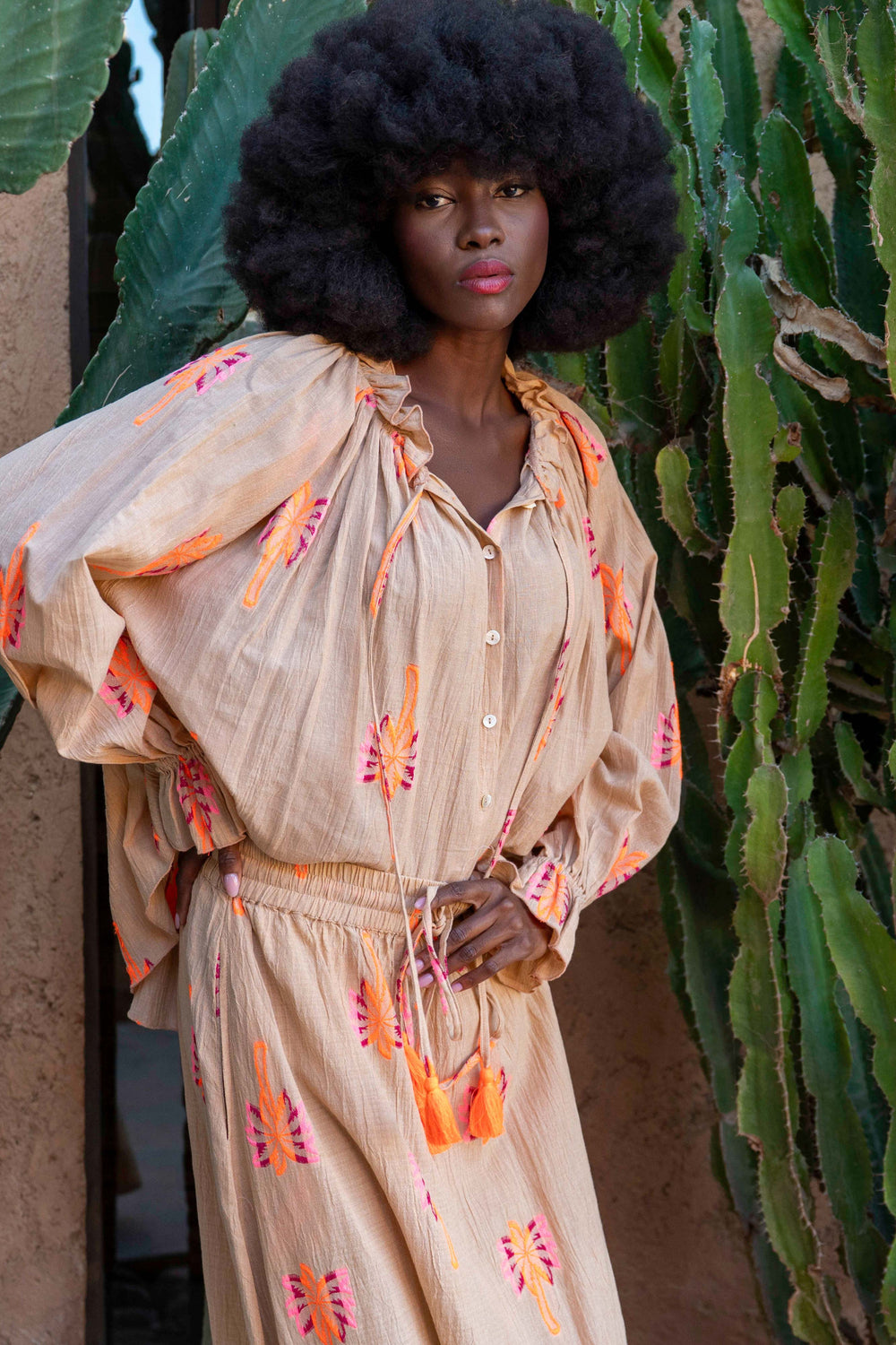 Blouse Bohème Brodée Nice - Taille unique / Beige - Tops