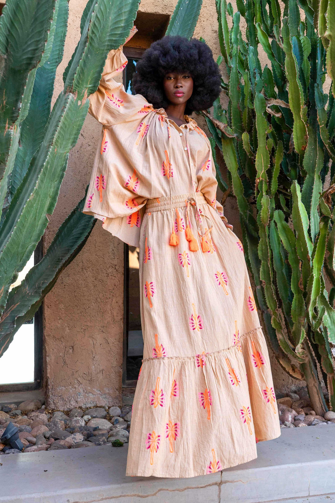 Blouse Bohème Brodée Nice - Taille unique / Beige - Tops