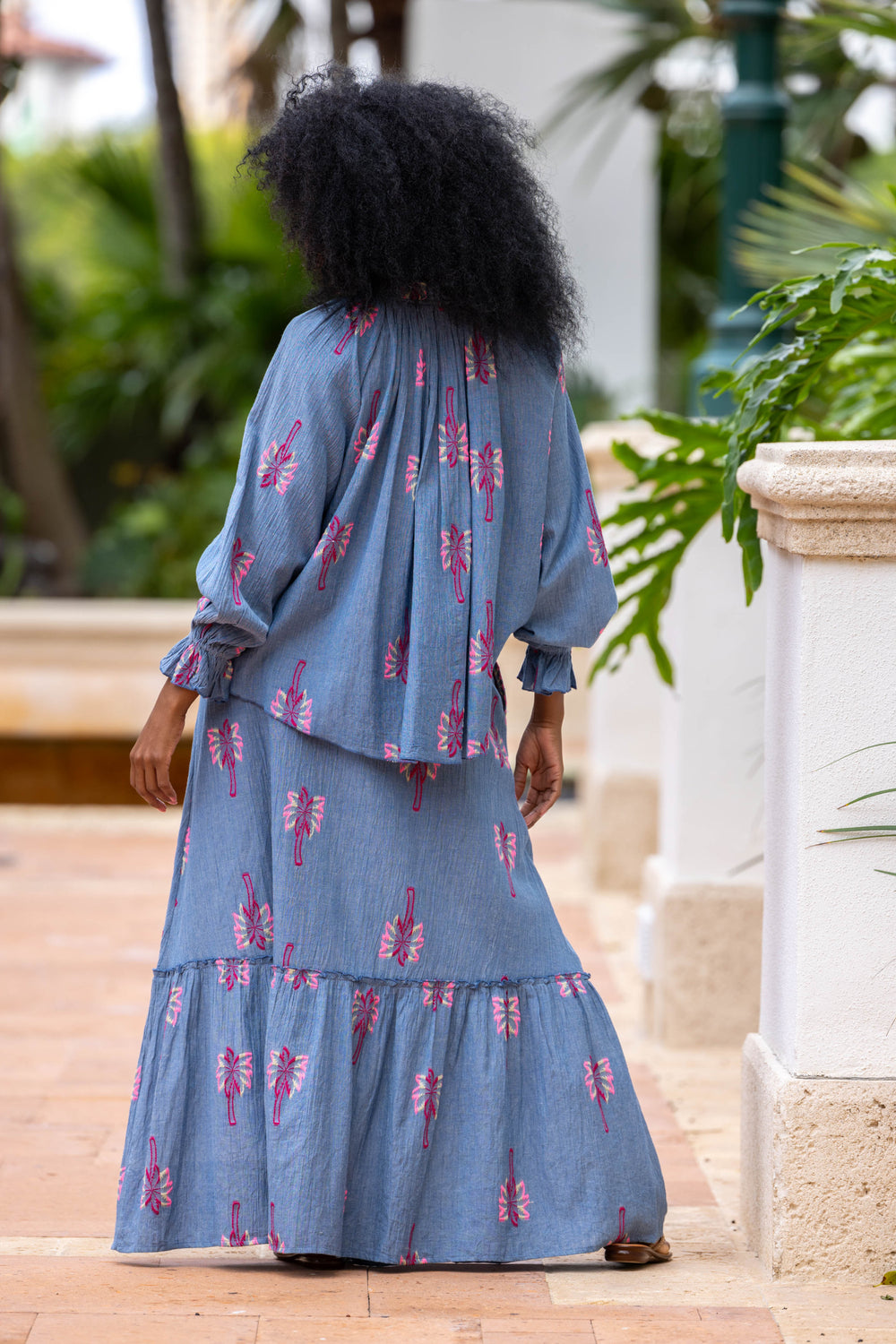 Blouse Bohème Brodée Nice - Taille unique / Bleu - Tops