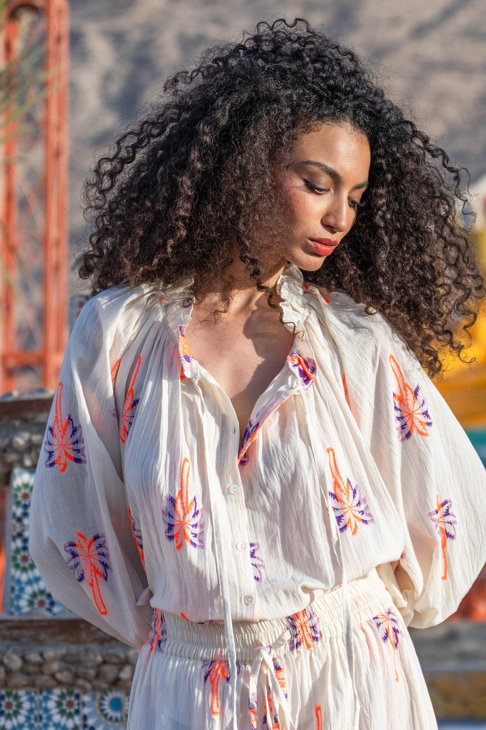 Blouse Bohème Brodée Nice - Taille unique / Ecru - Tops