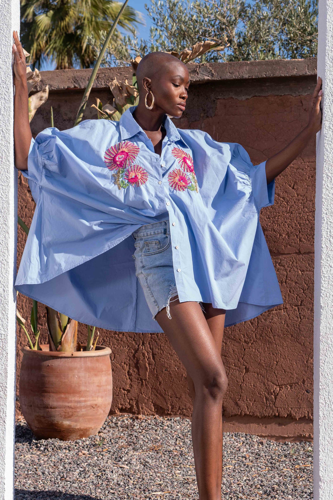 Blouse Brodée de Perles Sunyno - Taille unique / Bleu