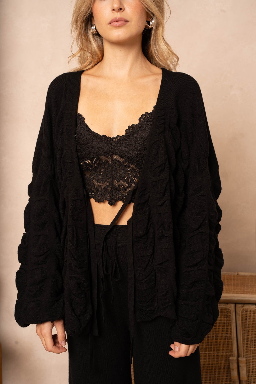 Blouse cache-cœur effet plissé Minas - Taille unique / Noir