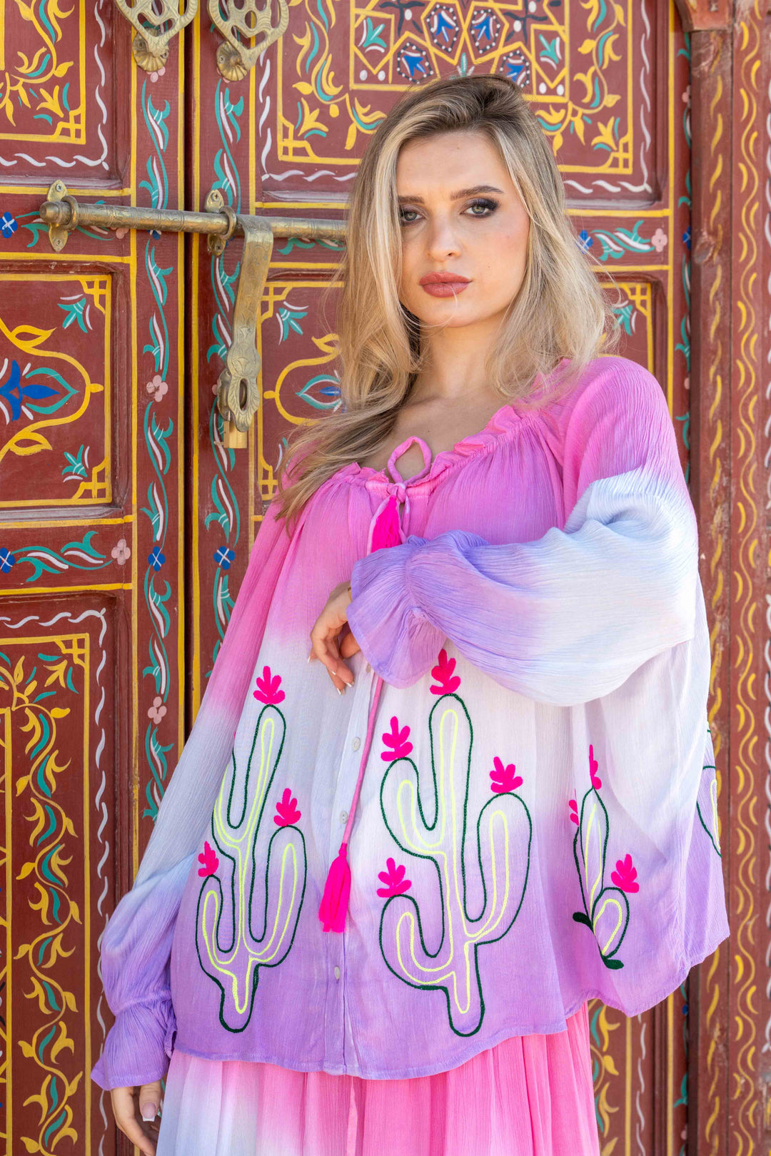 Blouse Dégradée Brodée Swing - Taille unique 36-46 / Rose