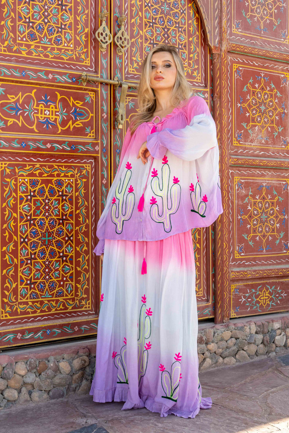 Blouse Dégradée Brodée Swing - Taille unique 36-46 / Rose