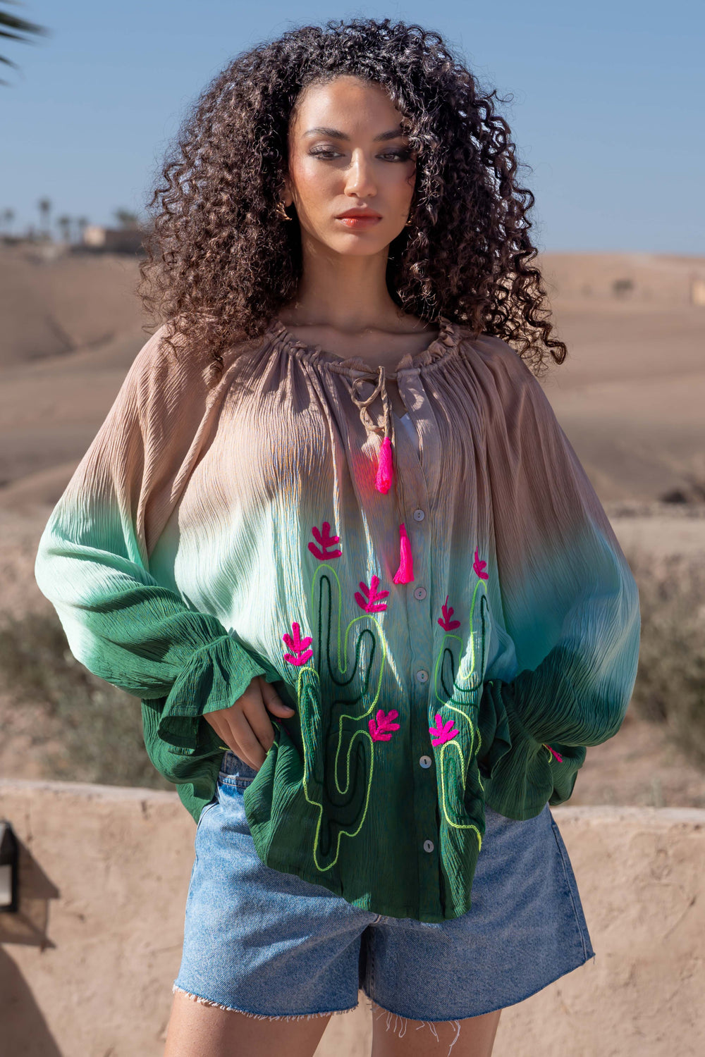 Blouse Dégradée Brodée Swing - Taille unique 36-46 / Vert