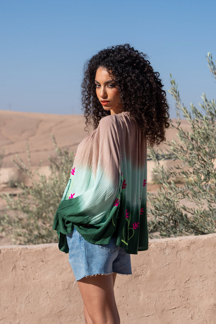 Blouse Dégradée Brodée Swing - Taille unique 36-46 / Vert