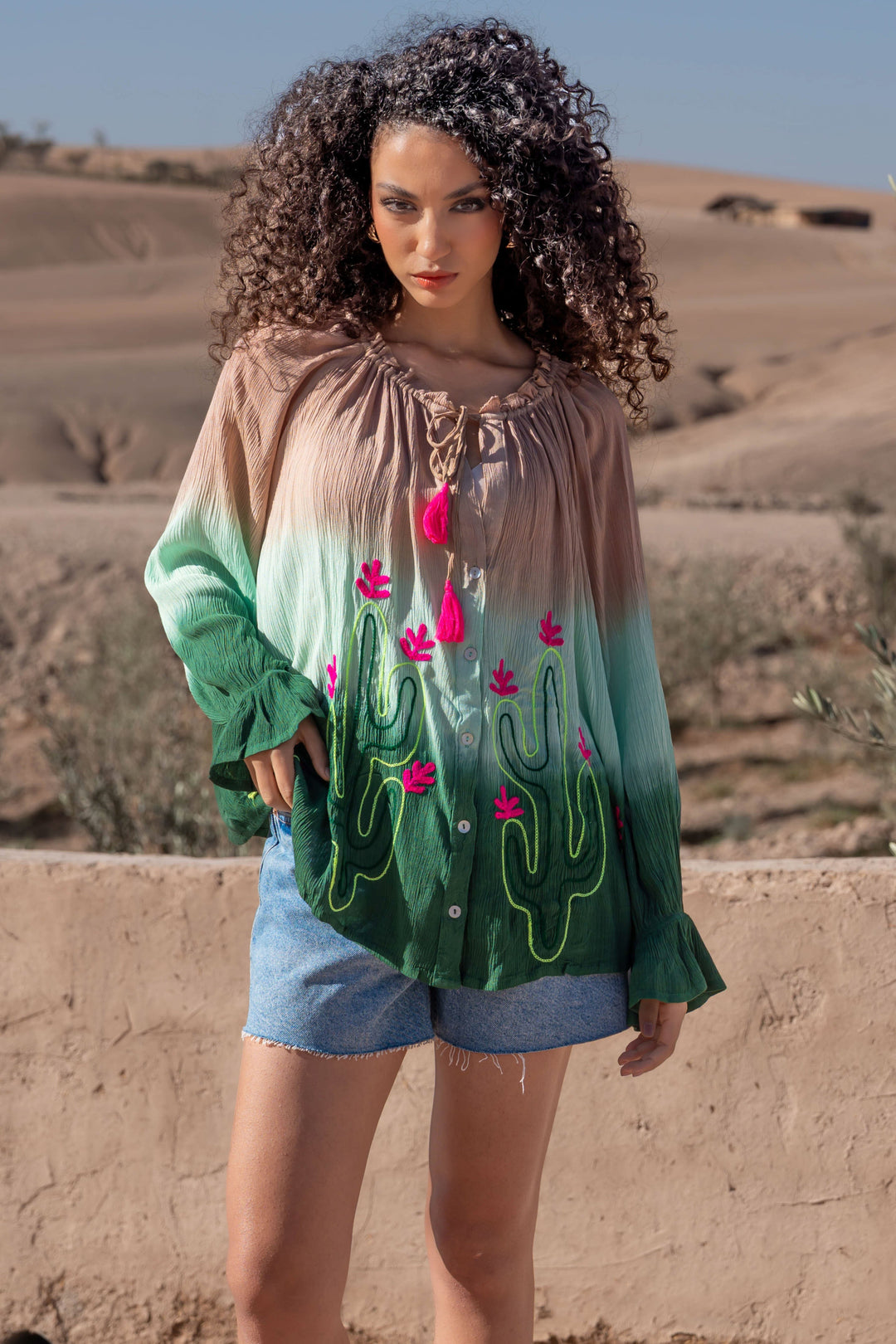 Blouse Dégradée Brodée Swing - Taille unique 36-46 / Vert