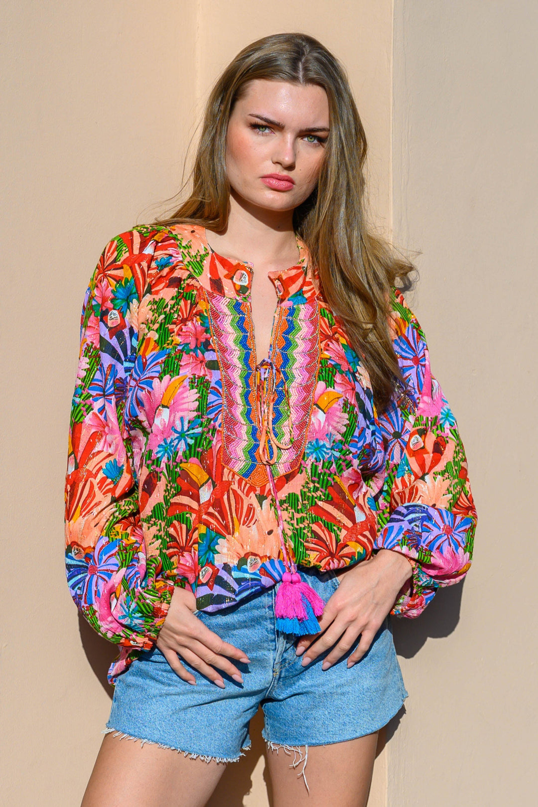 Blouse Fleurie avec Détails Perlés Siminy bis - Taille