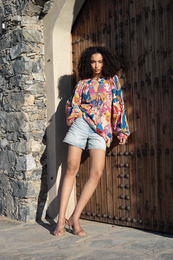 Blouse Fleurie avec Détails Perlés Siminy bis - Taille