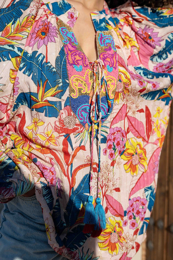 Blouse Fleurie avec Détails Perlés Siminy bis - Taille