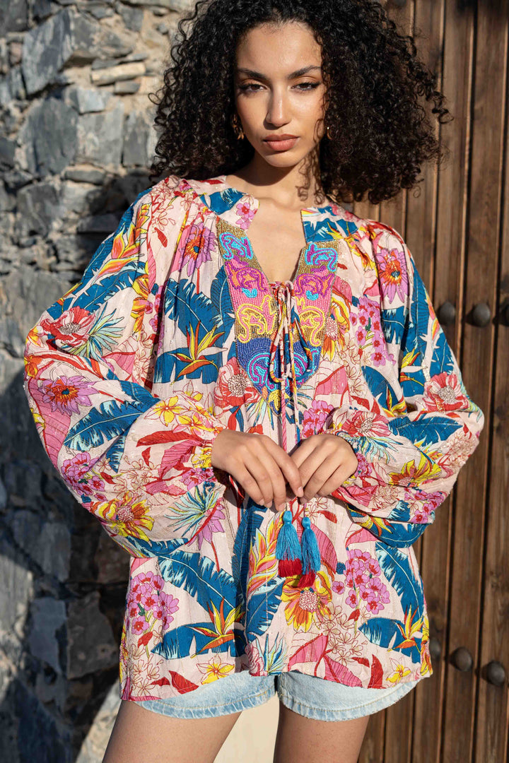 Blouse Fleurie avec Détails Perlés Siminy bis - Taille