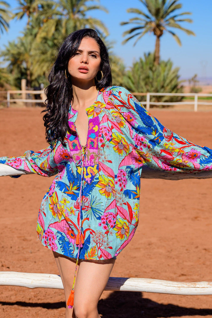 Blouse Fleurie avec Détails Perlés Siminy bis - Taille