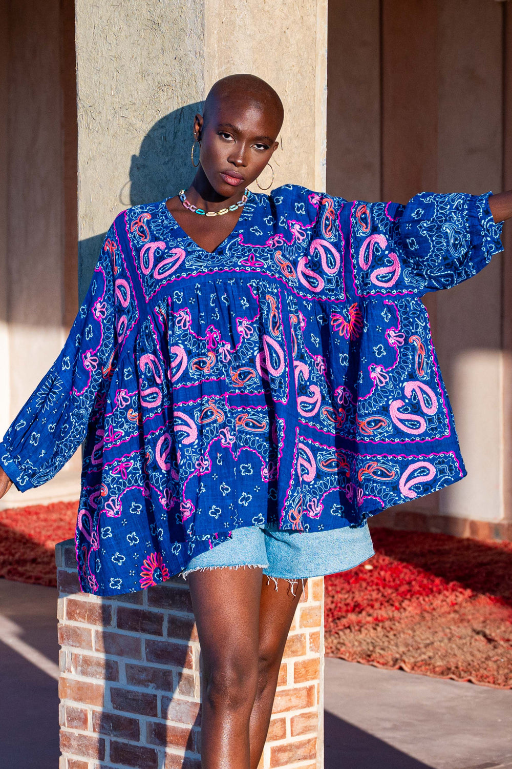 Blouse Fluide à Motifs Bruce - Taille unique 36-42 / Bleu