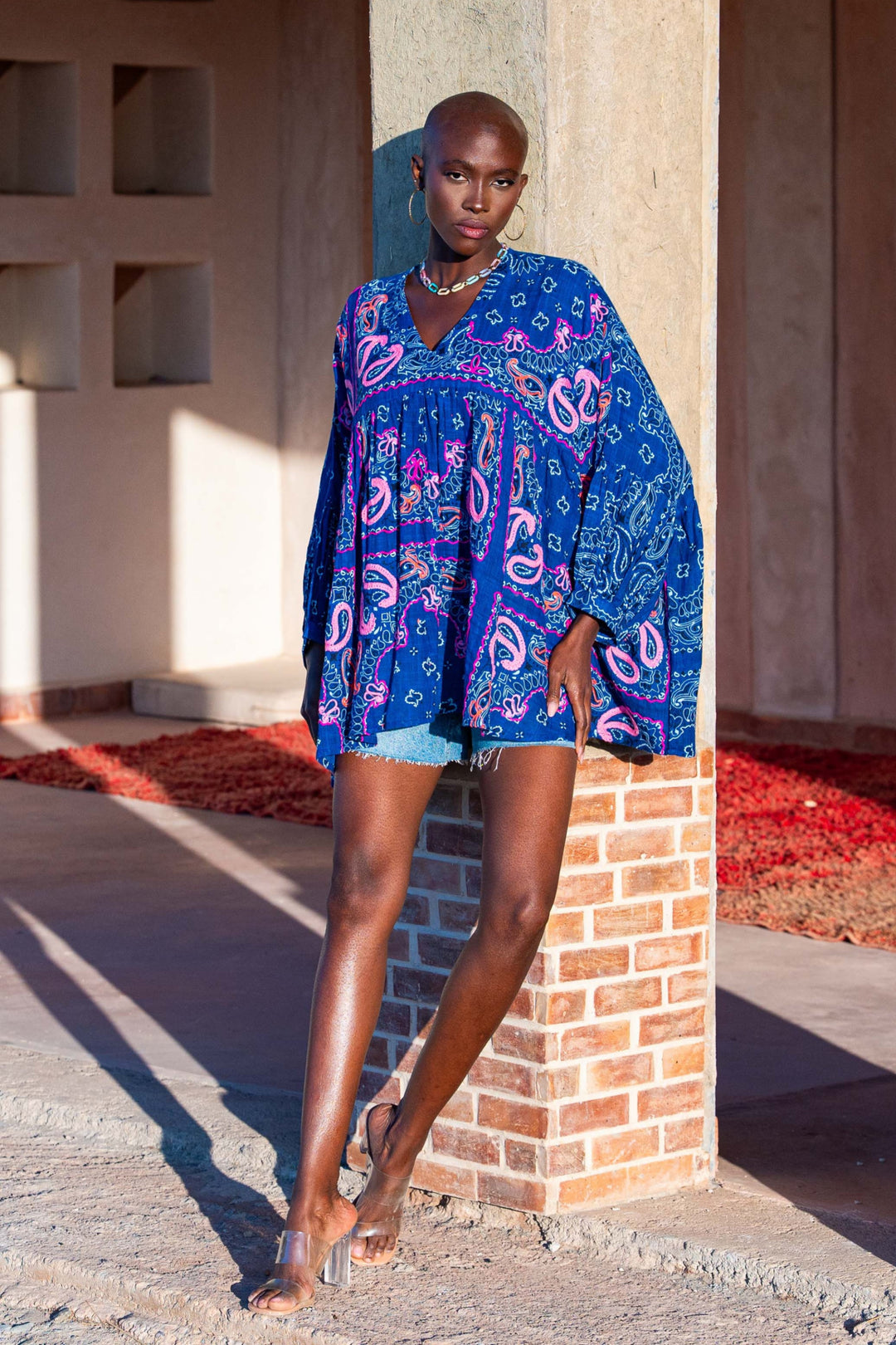 Blouse Fluide à Motifs Bruce - Taille unique 36-42 / Bleu