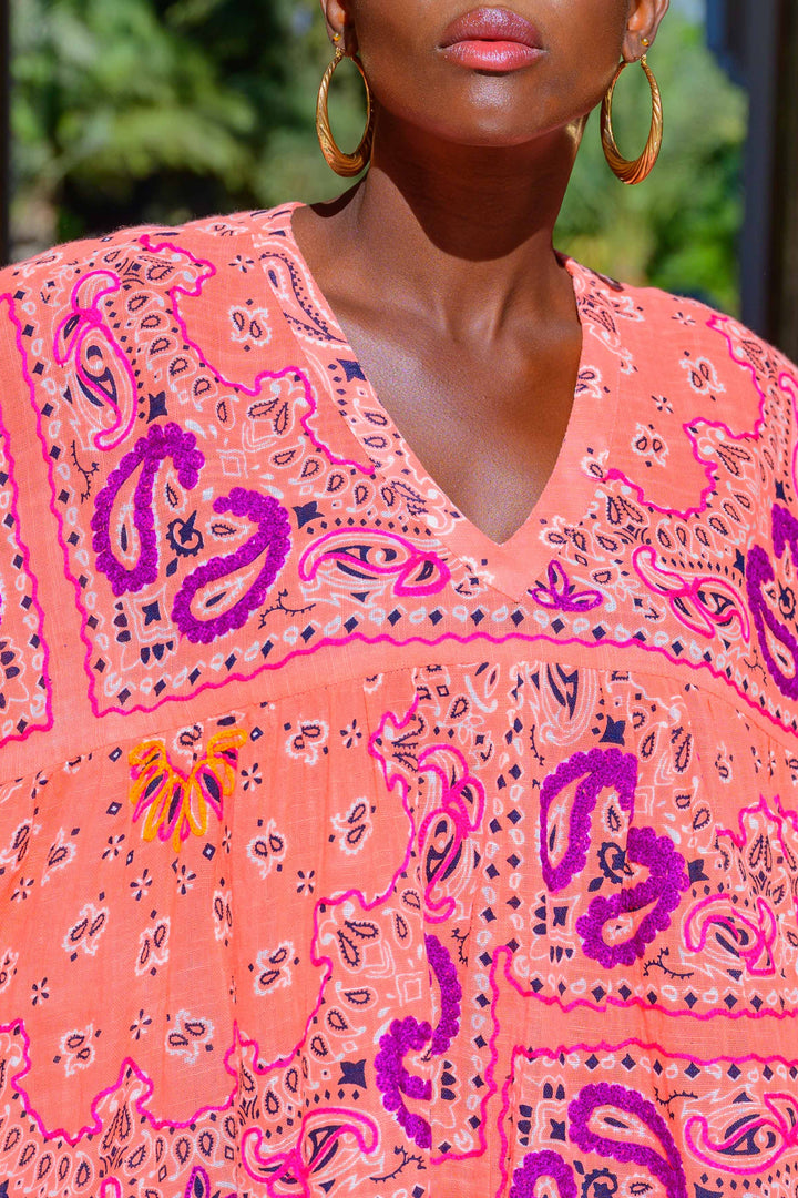 Blouse Fluide à Motifs Bruce - Taille unique 36-42 / Pêche