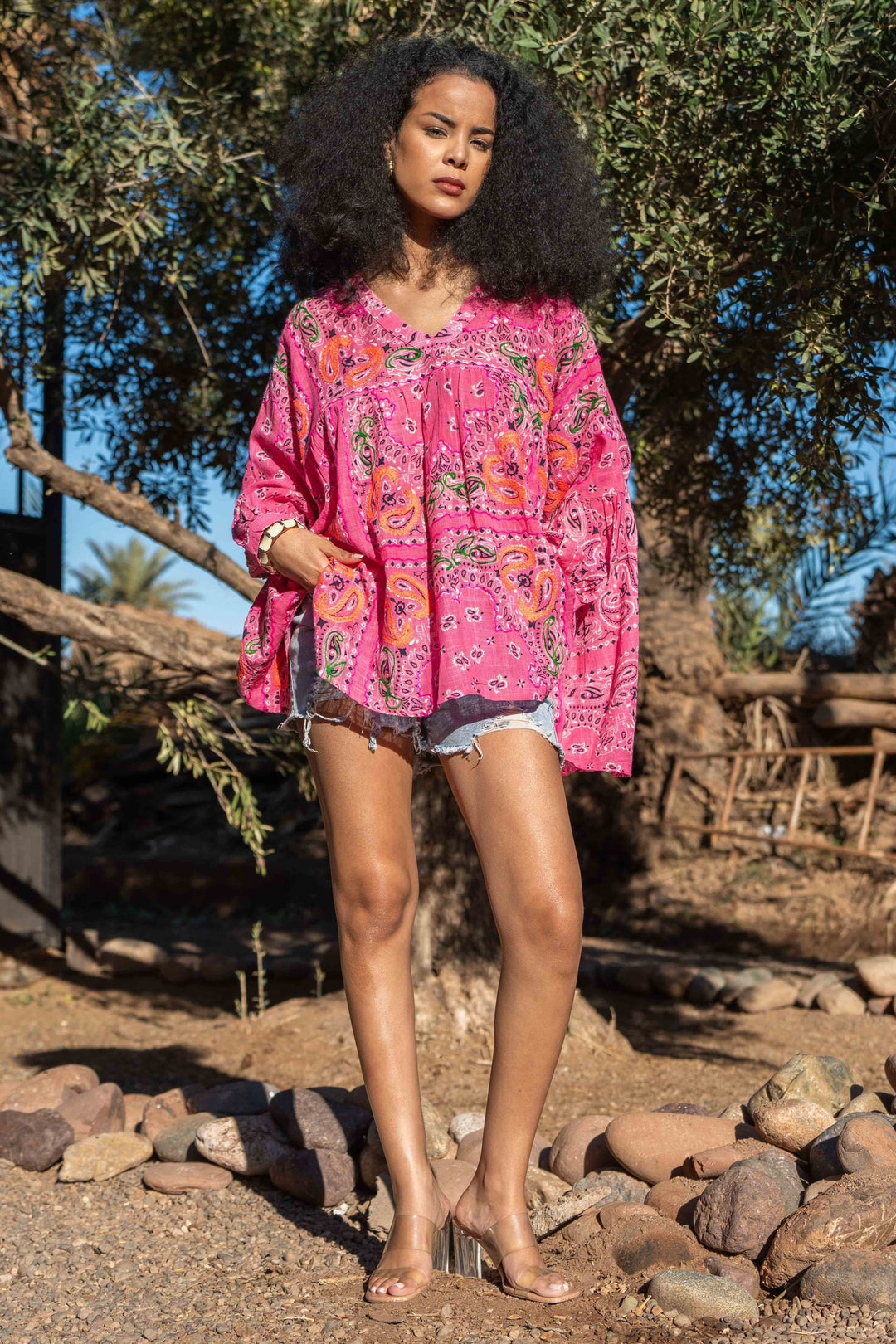 Blouse Fluide à Motifs Bruce - Taille unique 36-42 / Rose