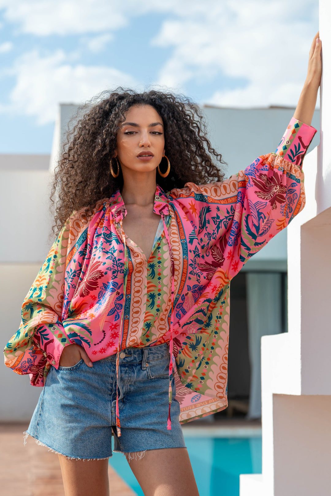 Blouse Fluide à Motifs Sarti - Taille unique / 279 - Rose