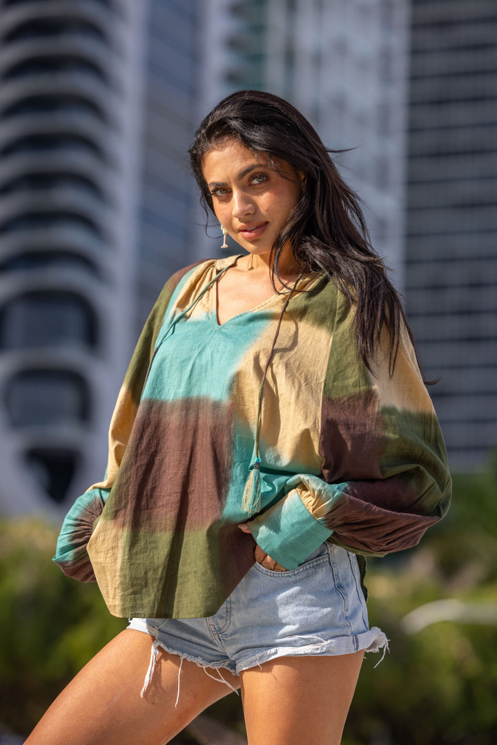 Blouse Fluide Col V Kity - Taille unique: 36 au 42 / Kaki