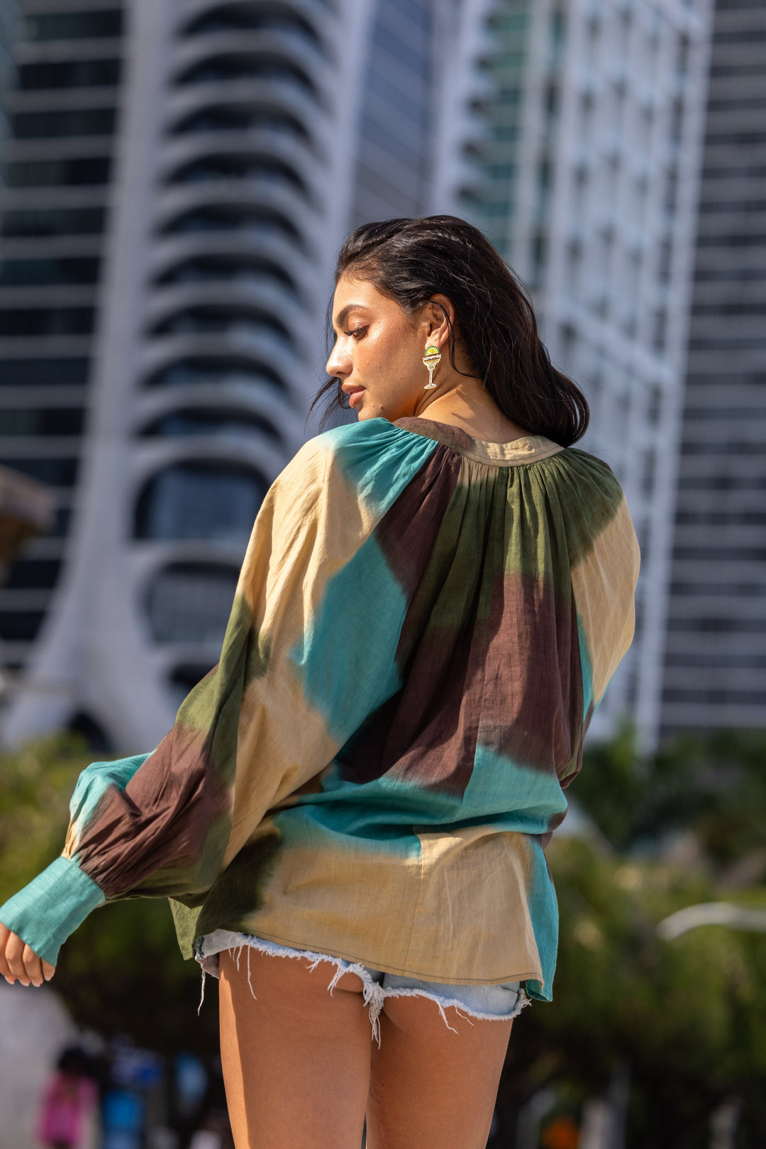 Blouse Fluide Col V Kity - Taille unique: 36 au 42 / Kaki