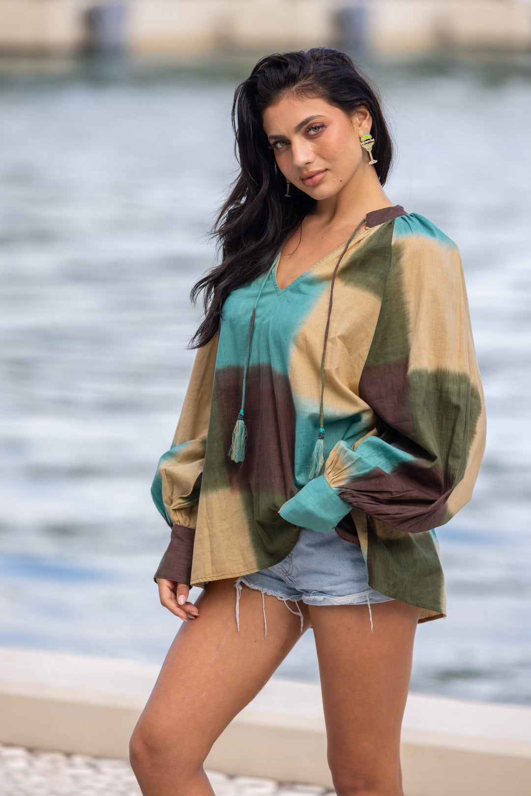 Blouse Fluide Col V Kity - Taille unique: 36 au 42 / Kaki