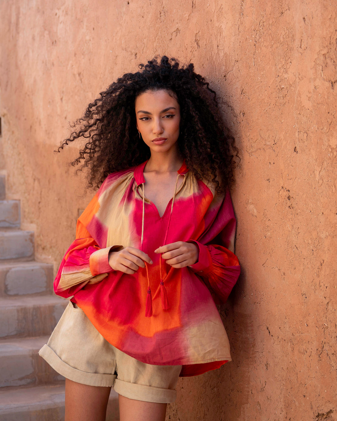 Blouse Fluide Col V Kity - Taille unique: 36 au 42 / Kaki