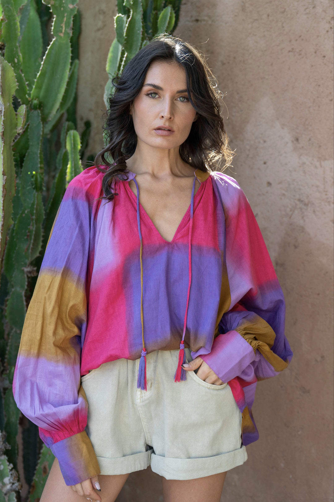 Blouse Fluide Col V Kity - Taille unique: 36 au 42 / Violet