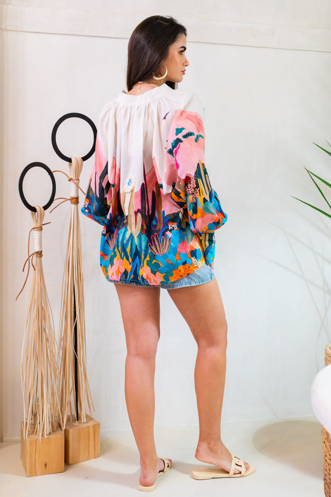Blouse fluide imprimé Perla - Taille unique: 36 au 42